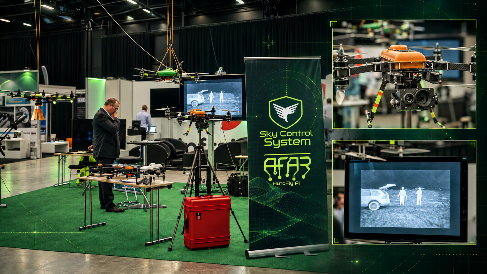 AutoFly AI Robotics exhibition presentation with UAV systems and thermal-imaging demonstration